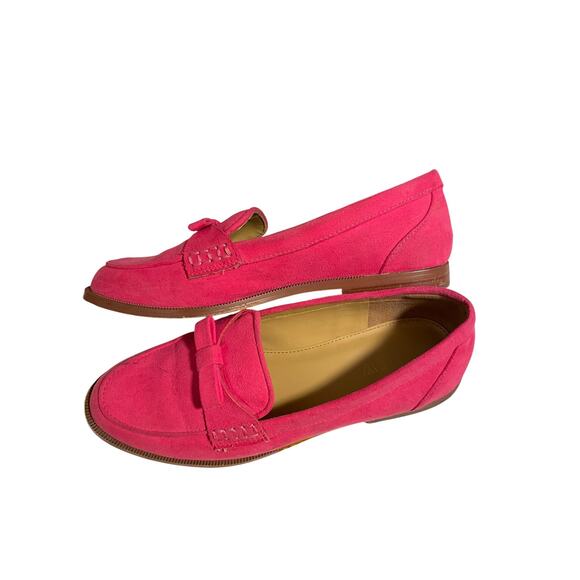J. Crew pink bow foux suede preppy classic loafers size 7 - Picture 2 of 8